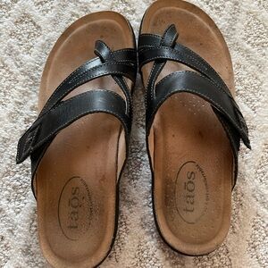 Black Leather Slide Sandals